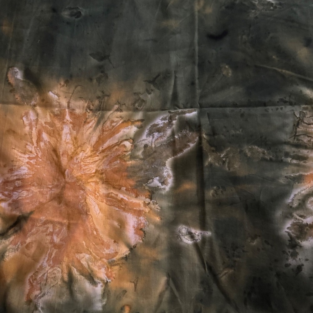 Hand Dyed Green Yellow Tie Dye Fabric 2 Yards Earthy Starburst Textile